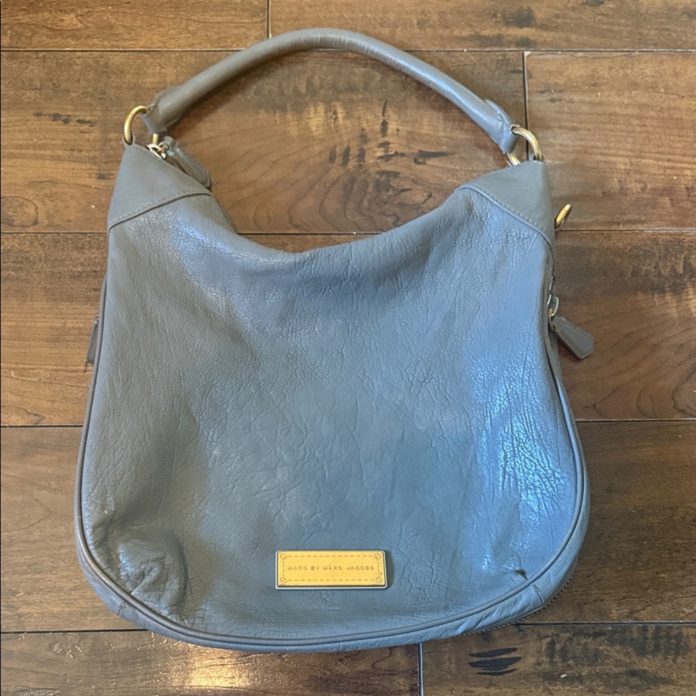 Marc by Marc Jacobs Slate Gray Genuine Leather Hobo Bag With Removable Strap.